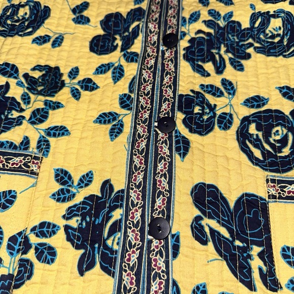 Appleseed's Reversible Quilted Yellow‎ Floral Geo Cotton Button Jacket Women's L - Picture 6 of 11